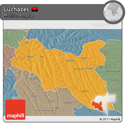 Political 3D Map of Luchazes, semi-desaturated