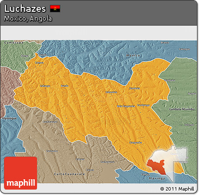 Political 3D Map of Luchazes, semi-desaturated