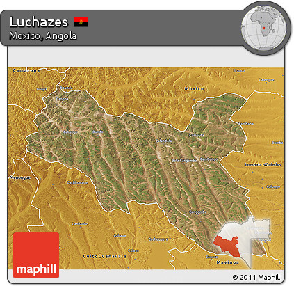 Satellite 3D Map of Luchazes, physical outside