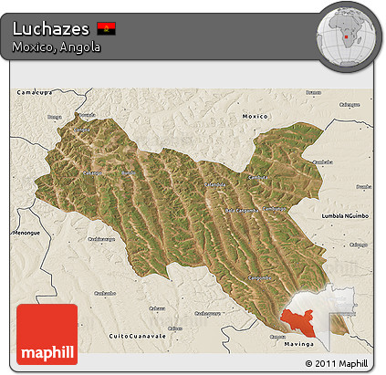 Satellite 3D Map of Luchazes, shaded relief outside