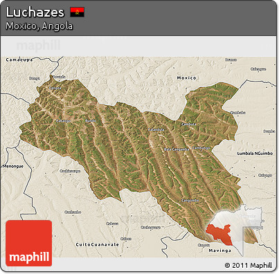 Satellite 3D Map of Luchazes, shaded relief outside