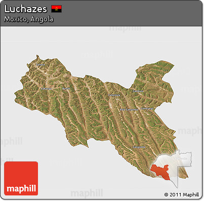 Satellite 3D Map of Luchazes, single color outside