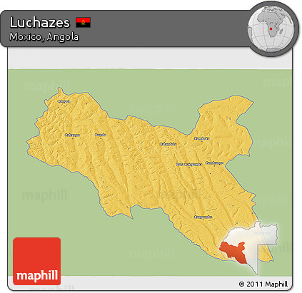 Savanna Style 3D Map of Luchazes, single color outside