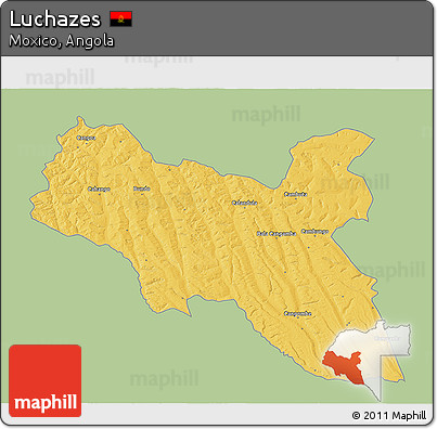 Savanna Style 3D Map of Luchazes, single color outside