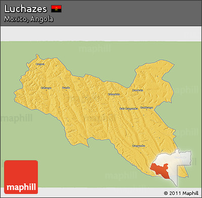 Savanna Style 3D Map of Luchazes, single color outside