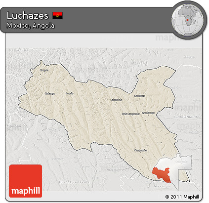 Shaded Relief 3D Map of Luchazes, lighten, semi-desaturated
