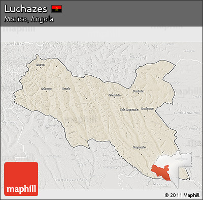 Shaded Relief 3D Map of Luchazes, lighten, semi-desaturated