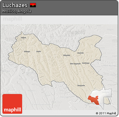 Shaded Relief 3D Map of Luchazes, lighten, semi-desaturated