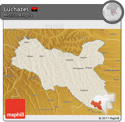 Shaded Relief 3D Map of Luchazes, physical outside