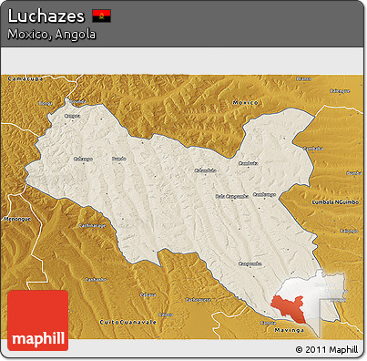 Shaded Relief 3D Map of Luchazes, physical outside