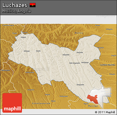Shaded Relief 3D Map of Luchazes, physical outside