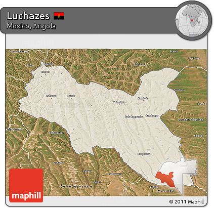 Shaded Relief 3D Map of Luchazes, satellite outside