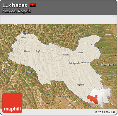 Shaded Relief 3D Map of Luchazes, satellite outside
