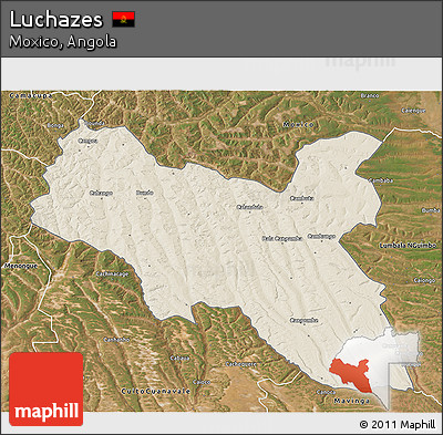 Shaded Relief 3D Map of Luchazes, satellite outside