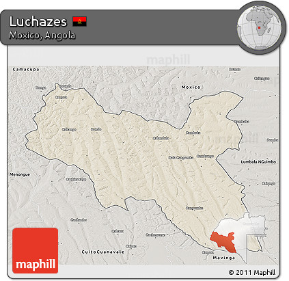 Shaded Relief 3D Map of Luchazes, semi-desaturated