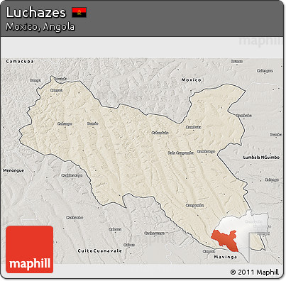 Shaded Relief 3D Map of Luchazes, semi-desaturated