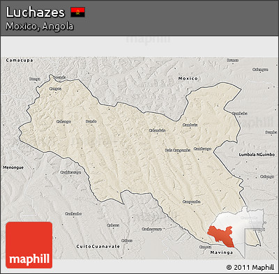 Shaded Relief 3D Map of Luchazes, semi-desaturated