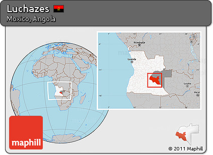 Gray Location Map of Luchazes, highlighted country, highlighted parent region, within the entire country
