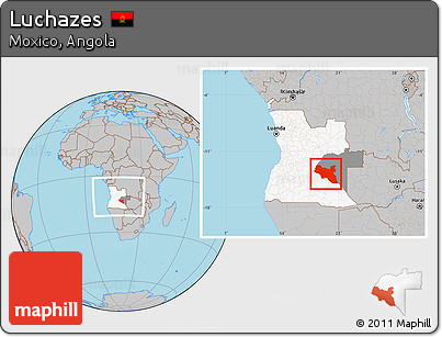 Gray Location Map of Luchazes, highlighted country, highlighted parent region, within the entire country