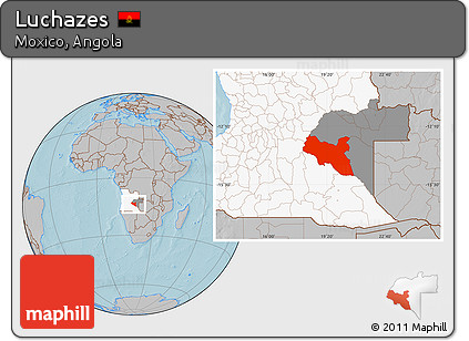 Gray Location Map of Luchazes, highlighted country, highlighted parent region, hill shading