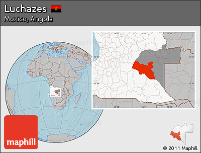 Gray Location Map of Luchazes, highlighted country, highlighted parent region, hill shading
