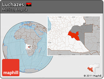 Gray Location Map of Luchazes, highlighted country, highlighted parent region, hill shading