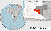 Gray Location Map of Luchazes, highlighted country, highlighted parent region, hill shading