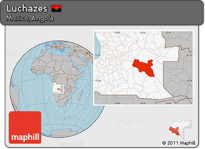 Gray Location Map of Luchazes, highlighted country, hill shading