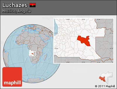 Gray Location Map of Luchazes, highlighted country, hill shading