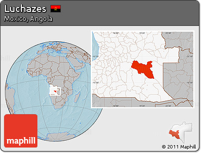 Gray Location Map of Luchazes, highlighted country, hill shading