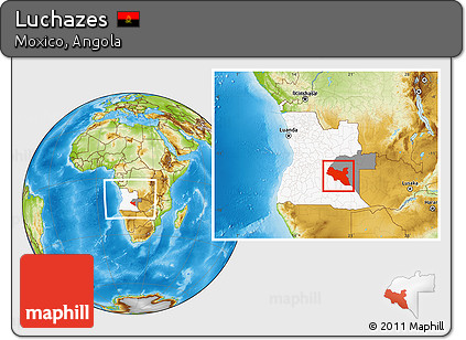Physical Location Map of Luchazes, highlighted country, highlighted parent region, within the entire country