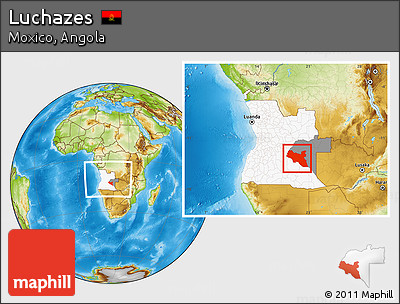 Physical Location Map of Luchazes, highlighted country, highlighted parent region, within the entire country