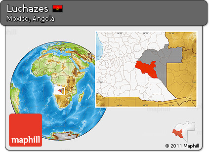 Physical Location Map of Luchazes, highlighted country, highlighted parent region