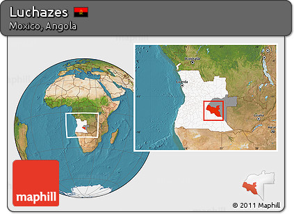 Satellite Location Map of Luchazes, highlighted country, highlighted parent region, within the entire country