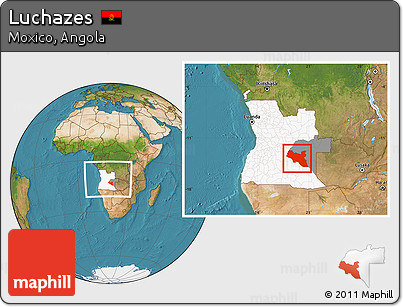 Satellite Location Map of Luchazes, highlighted country, highlighted parent region, within the entire country