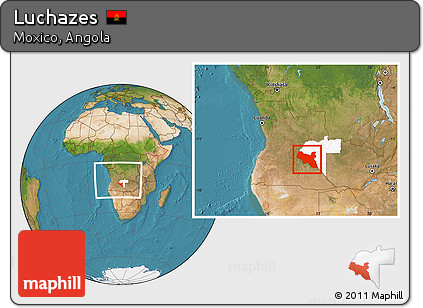 Satellite Location Map of Luchazes, highlighted parent region, within the entire country