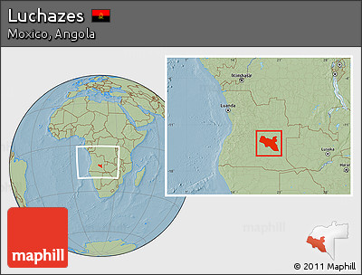 Savanna Style Location Map of Luchazes, within the entire country, hill shading