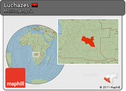 Savanna Style Location Map of Luchazes, hill shading