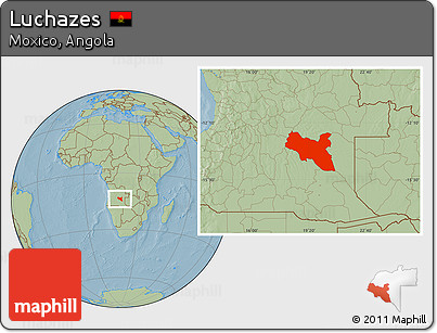 Savanna Style Location Map of Luchazes, hill shading