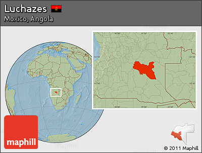 Savanna Style Location Map of Luchazes, hill shading