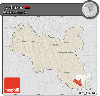 Shaded Relief Map of Luchazes, lighten, desaturated