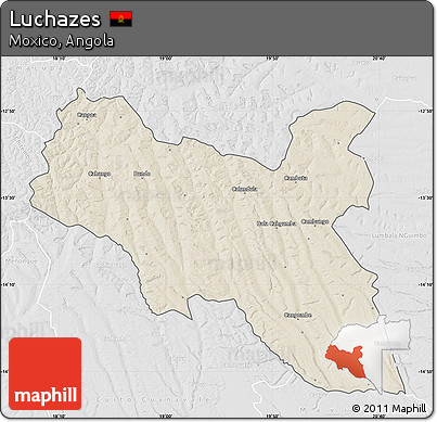 Shaded Relief Map of Luchazes, lighten, desaturated