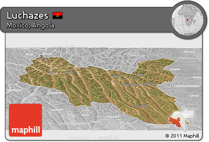 Satellite Panoramic Map of Luchazes, lighten, desaturated
