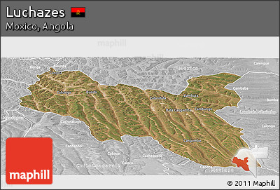 Satellite Panoramic Map of Luchazes, lighten, desaturated