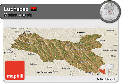 Satellite Panoramic Map of Luchazes, shaded relief outside