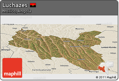 Satellite Panoramic Map of Luchazes, shaded relief outside