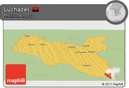 Savanna Style Panoramic Map of Luchazes, single color outside