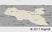 Shaded Relief Panoramic Map of Luchazes, darken, desaturated