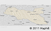 Shaded Relief Panoramic Map of Luchazes, desaturated