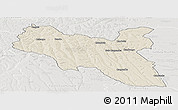 Shaded Relief Panoramic Map of Luchazes, lighten, semi-desaturated